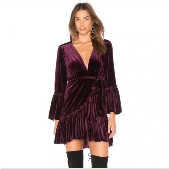 Misa Los Angeles Corrine Velvet Wrap Mini Dress Purple NWT - Picture 2 of 10